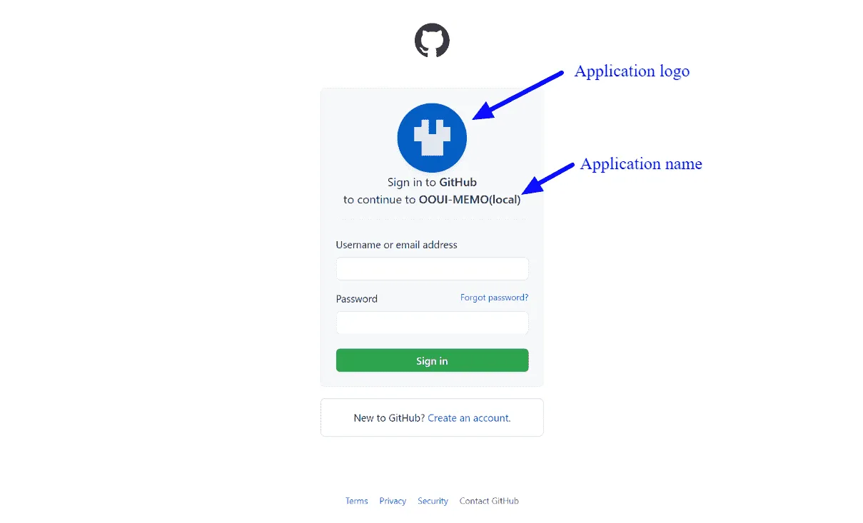 OAuth前のログイン画面画像 - Application logo、Application name