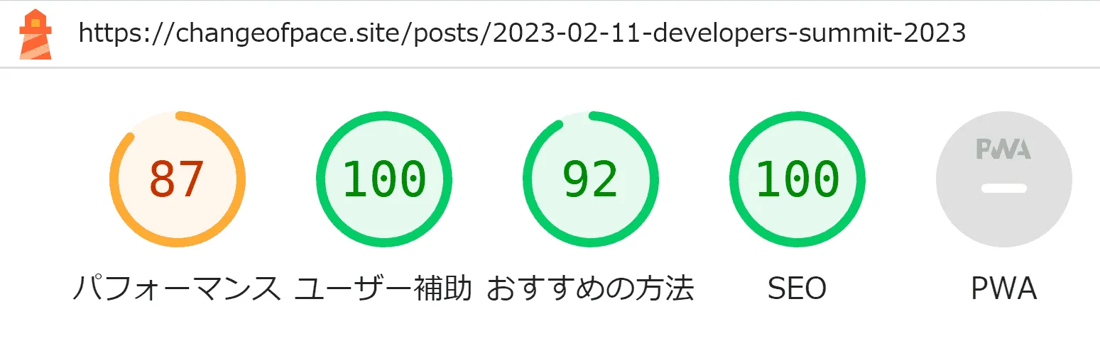 リプレース後のリンク多めページ・デスクトップスコア - パフォーマンス:87, ユーザー補助:100, おすすめの方法:92, SEO:100