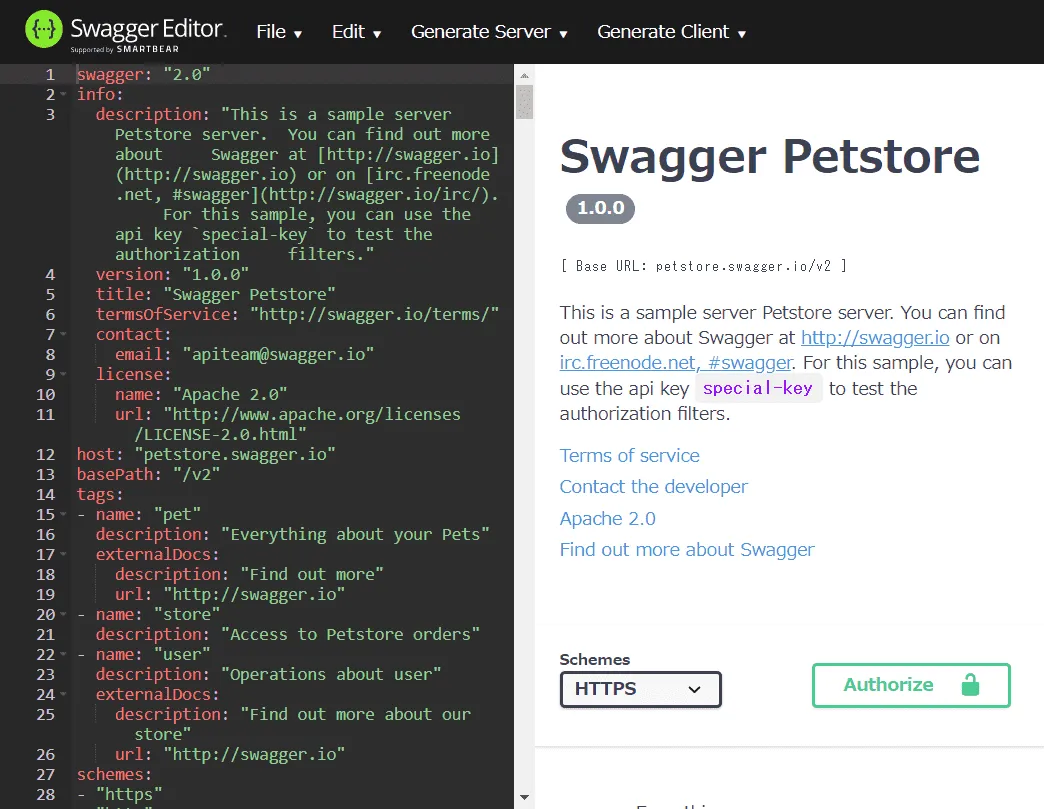 Swagger Editor画面