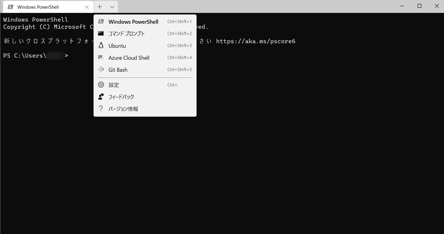 Windows Terminalのターミナル（プロファイル）一覧にGit Bashが追加された画面